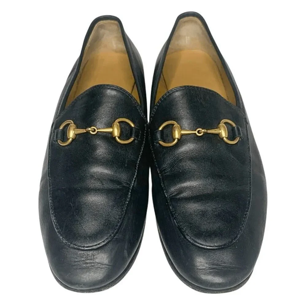 Gucci Jordaan Horsebit Loafers EU 36 US 6 Black Leather Flat Slip On Shoes